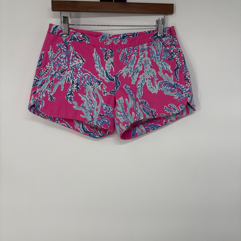 Lilly Pulitzer Callahan Shorts Pink Blue Coral Reef Print Cotton Pique Size 0